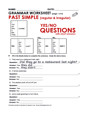 Grammar Worksheet Past Simple Irregular - Fill Online, Printable ...