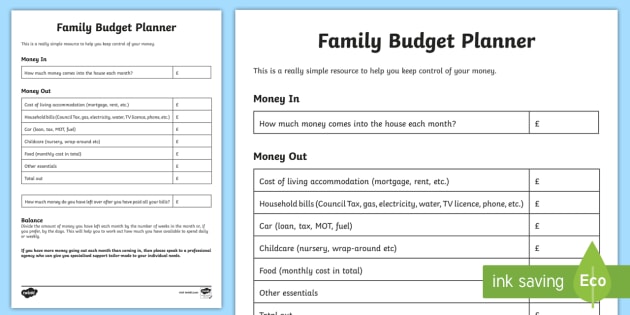 simple household budget worksheet