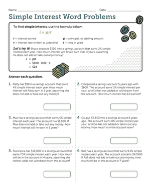 simple interest problems worksheet