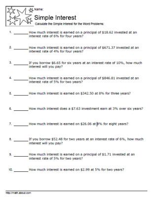 Simple Interest Worksheets With Answers