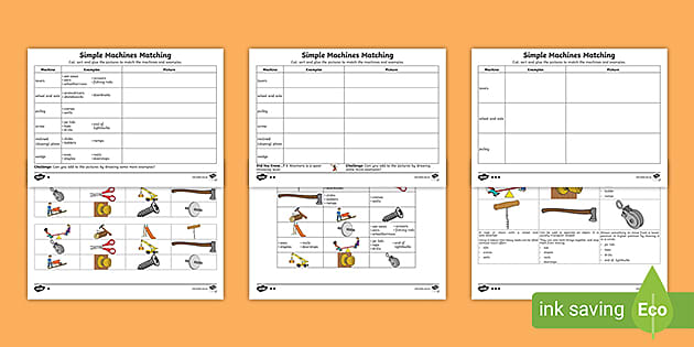 Simple Machines Matching Worksheets (teacher made) - Twinkl
