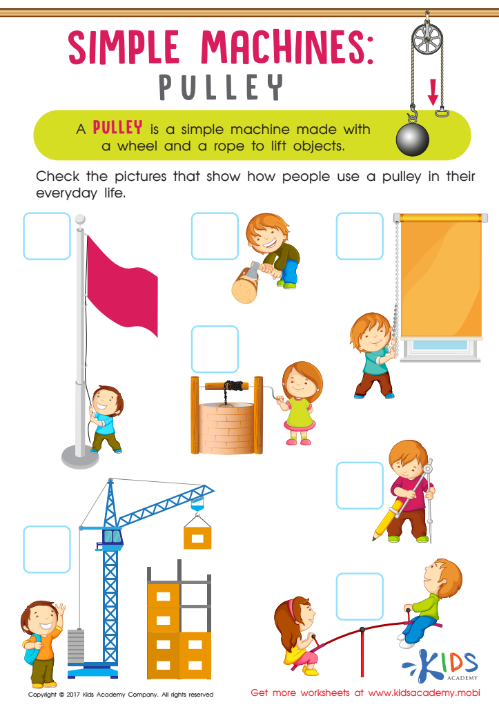 Simple Machines Pulley Worksheet: Free PDF Printout for Kids