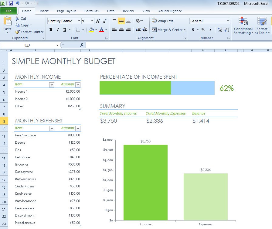 simple monthly budget worksheet