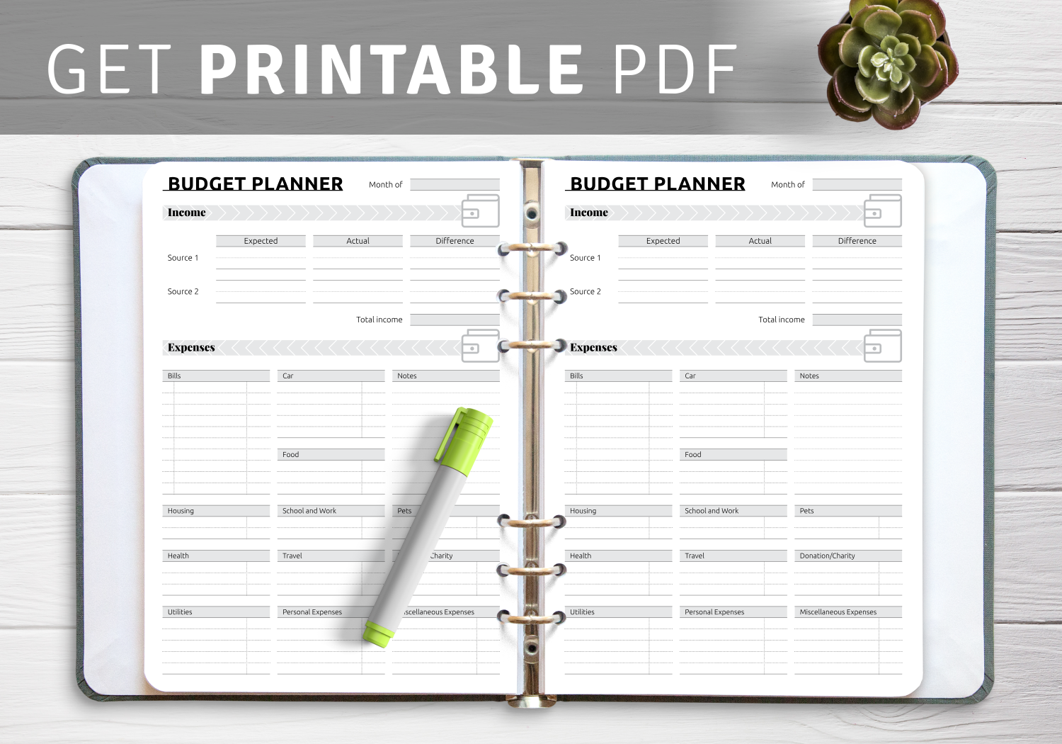 Download Printable Simple monthly budget template PDF