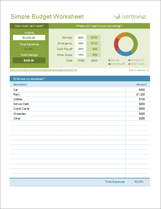 simple monthly expense worksheet