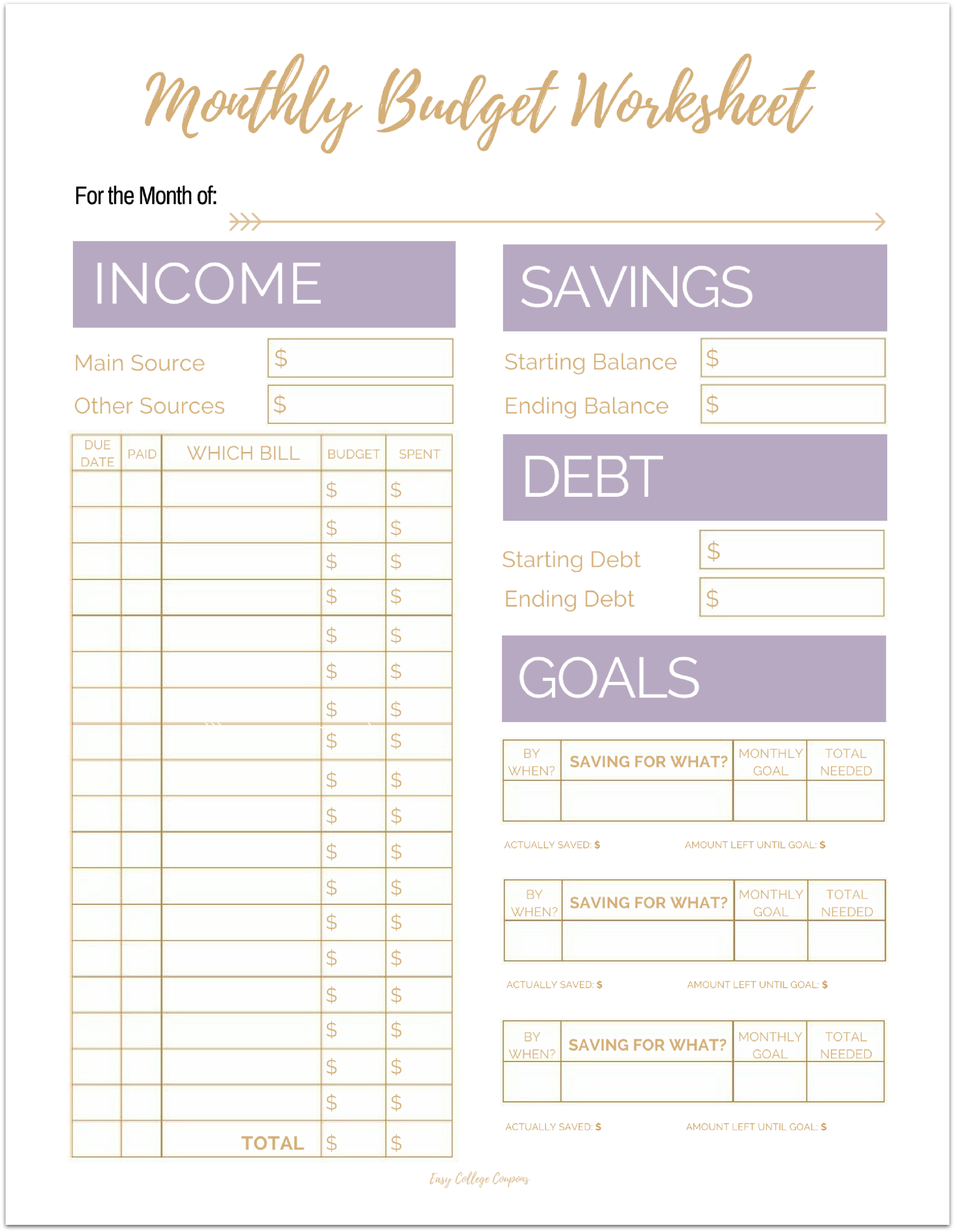 simple monthly expense worksheet