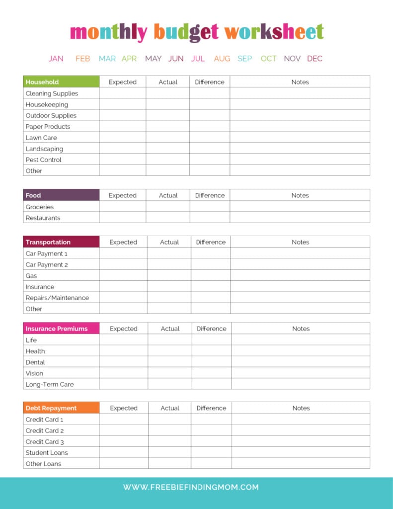 simple monthly expense worksheet