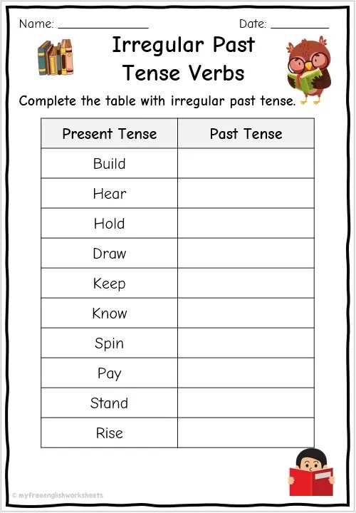 Irregular Past Tense Verbs Worksheets | Free English Worksheets