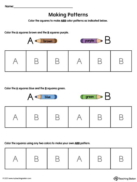Simple Pattern Worksheet: Letters and Squares (Color ...