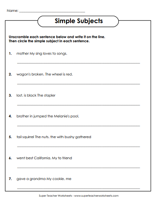 Subject and Predicate Worksheets