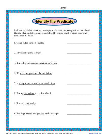 Identify the Predicate | 3rd Grade Worksheets