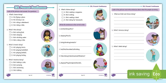 ESL Present Continuous Exercises | ESL Worksheet | Twinkl