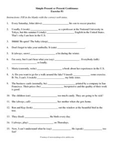 Simple Present or Present Continuous Exercise #1 Worksheet for 7th ...