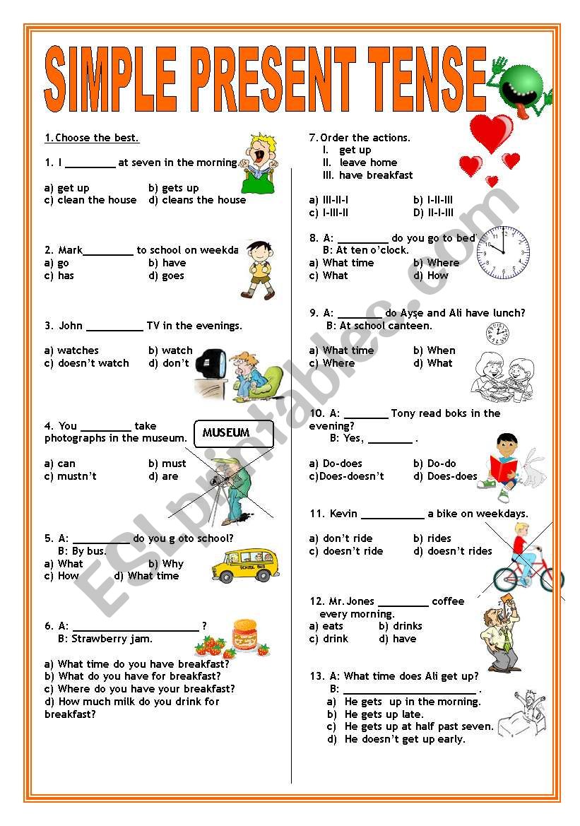 SIMPLE PRESENT TENSE TEST - ESL worksheet by sirenriver