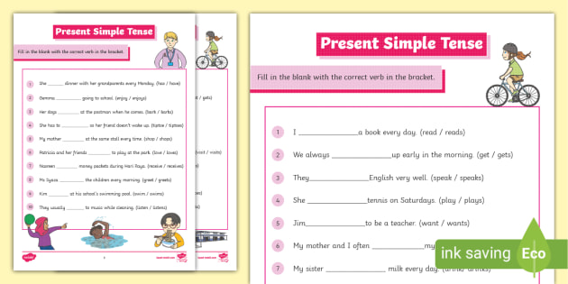 Present Simple Tense Worksheet (Lehrer gemacht) - Twinkl
