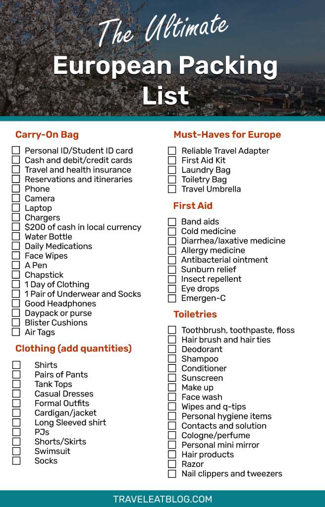 The Ultimate Europe Packing List - Printable and Editable - Travel ...