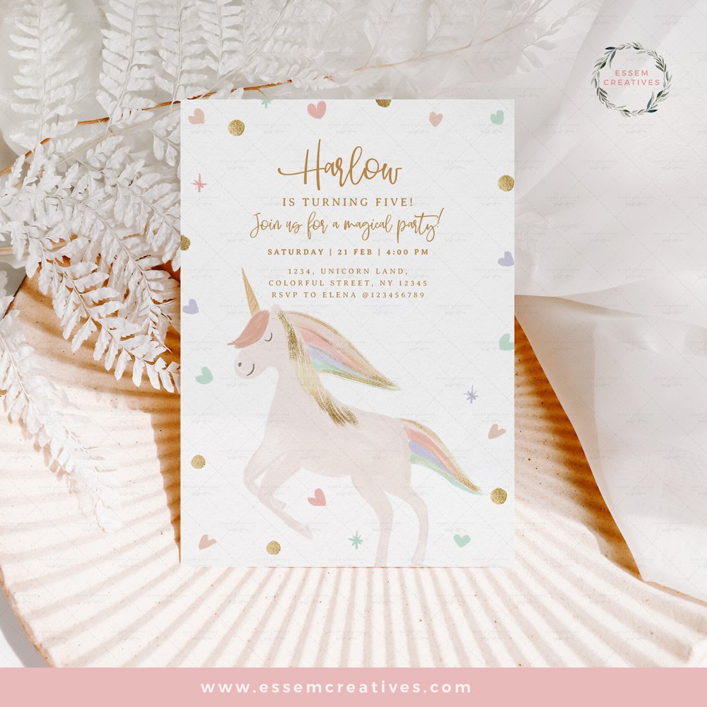Unicorn Birthday Invitation Template, Pastel Unicorn Birthday Party Invite,  Editable Printable Invitation, Modern Simple Magical Invite 495