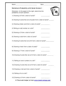Statistics &  Probability with Cards Worksheet for 5th - 8th Grade ...