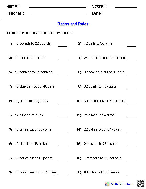 Ratio Worksheets | Ratio Worksheets for Teachers