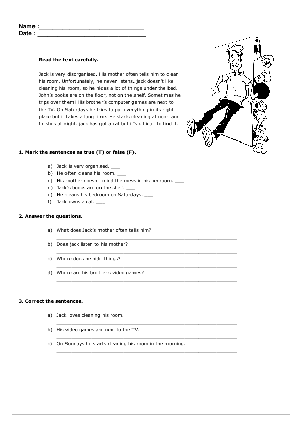 simple reading comprehension worksheet