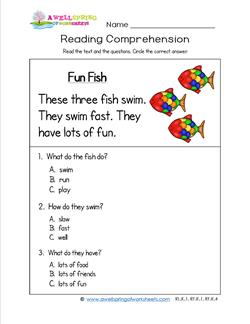 Kindergarten Reading Comprehension - Fun Fish