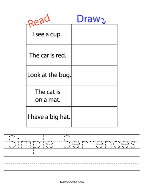 Simple Sentences Worksheet - Twisty Noodle