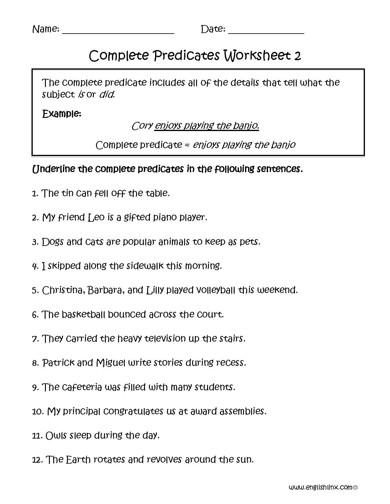 Subject and Predicate Worksheets | Complete Predicates Worksheet ...