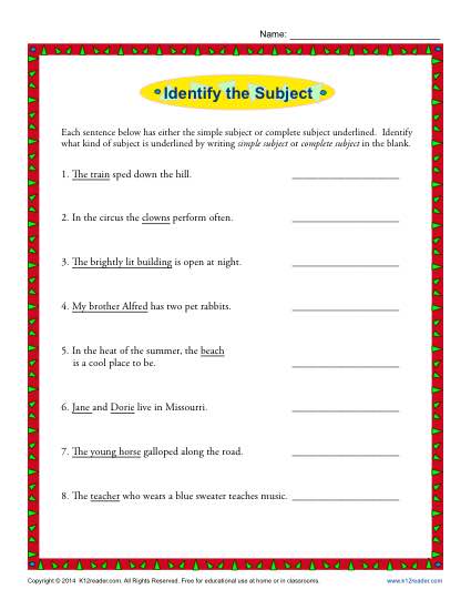 Simple Subject and Complete Subject - Worksheet Activity - K12reader