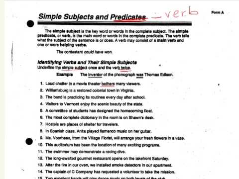 Simple subject and predicate worksheet 1
