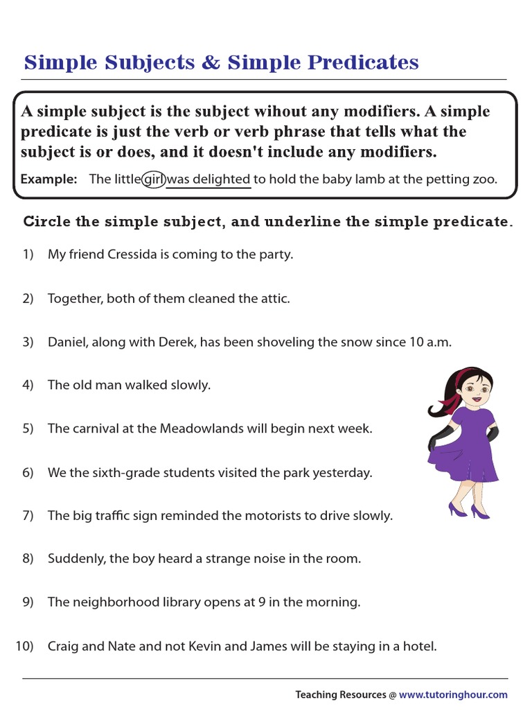 Simple Subjects & Simple Predicates: Circle The Simple Subject ...
