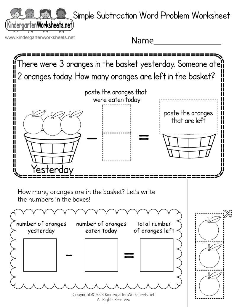 Simple Subtraction Word Problem Worksheet - Free Printable ...