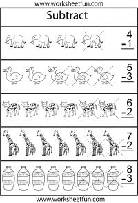simple subtraction worksheet for kindergarten with pictures