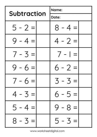 Subtraction - Worksheet Digital