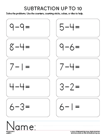 simple subtraction worksheet for