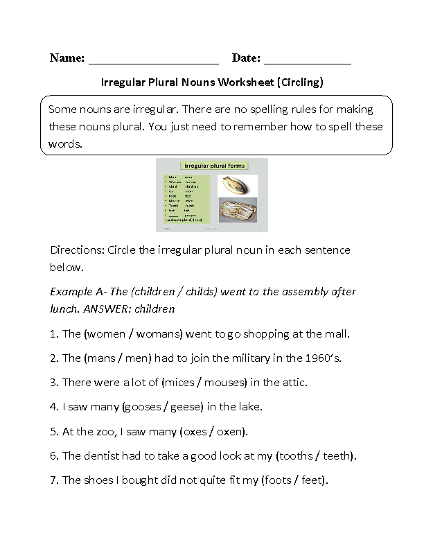 Nouns Worksheets | Irregular Nouns Worksheets