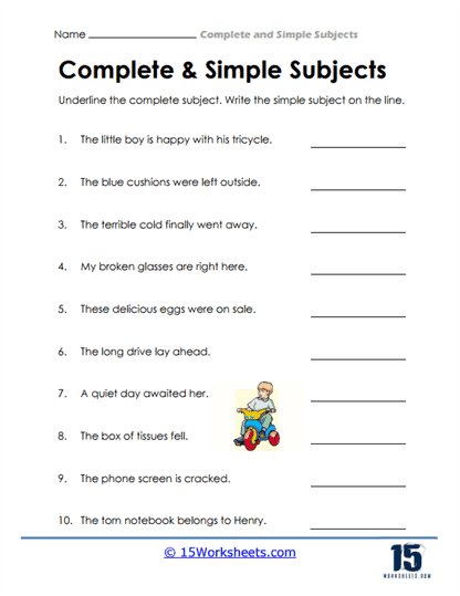 Complete and Simple Subjects Worksheets - 15 Worksheets Library