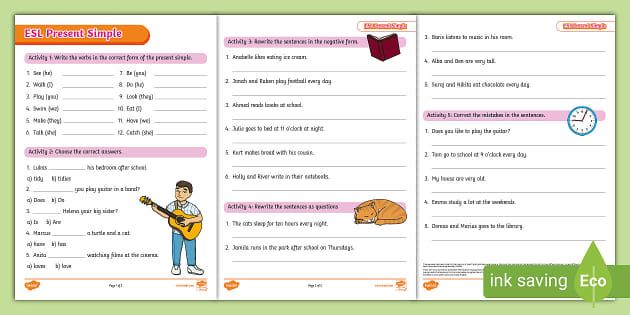 ESL Present Simple Worksheet (teacher made) - Twinkl