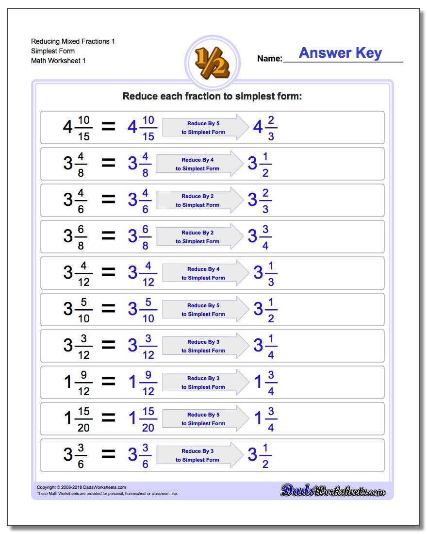 Math Worksheets: Reducing Fractions: Reducing Fractions: Reducing ...