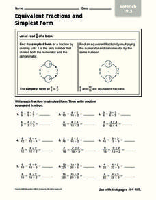 Equivalent Fractions and Simplest Form Worksheet for 4th - 5th ...