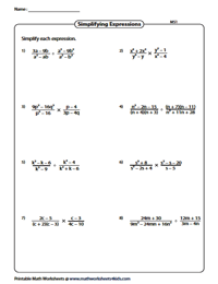 Simplifying Algebraic Expression Worksheets