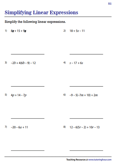 FREE! - Simplifying Algebraic Expressions Worksheets | Beyond ...