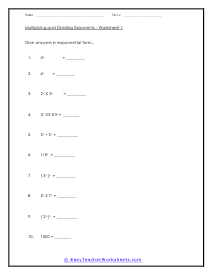 Multiplying and Dividing Exponents Worksheets