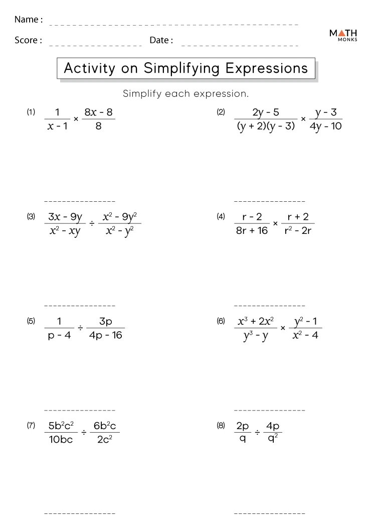 Simplifying Expressions Worksheets - Math Monks