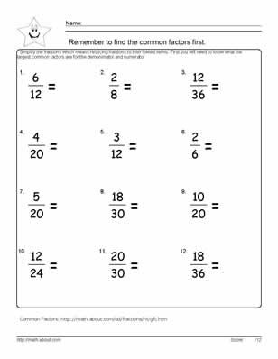 simplify fractions worksheet