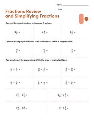 Fractions Review and Simplifying Fractions | Worksheet 