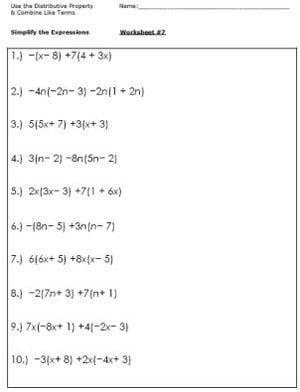 Algebra Worksheets for Simplifying the Equation | Simplifying ...