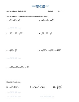 Worksheet: Radical Expressions - Simplify by Addition and ...