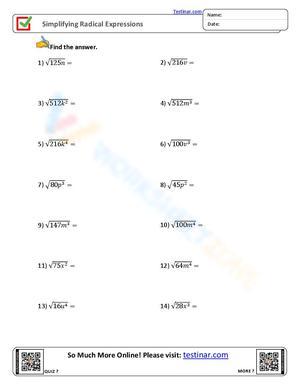 simplify radical worksheet