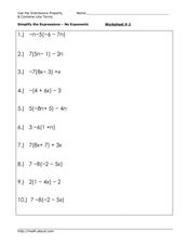 Simplify Expression Worksheet for 7th - 10th Grade | Lesson Planet