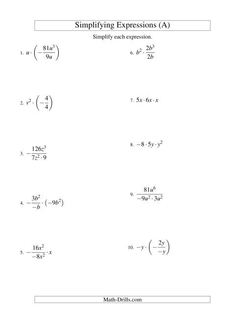 Simplifying Algebraic Expressions with One Variable and Three ...